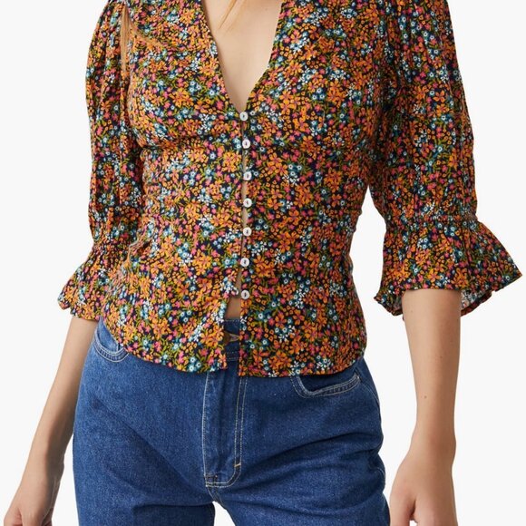 Free People Tops - Free People Floral Peplum Top Boho Button Front XL